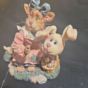 Sold!! Charming Boyds Bear Figurine with Basket And Removeable Bunny Mask